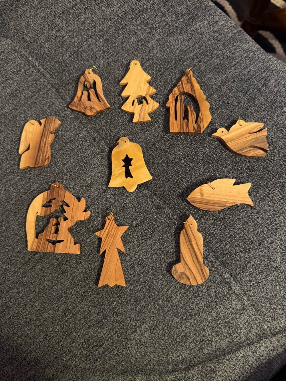 Lot of 10 Hand Carved Wood Nativity Christmas Ornaments